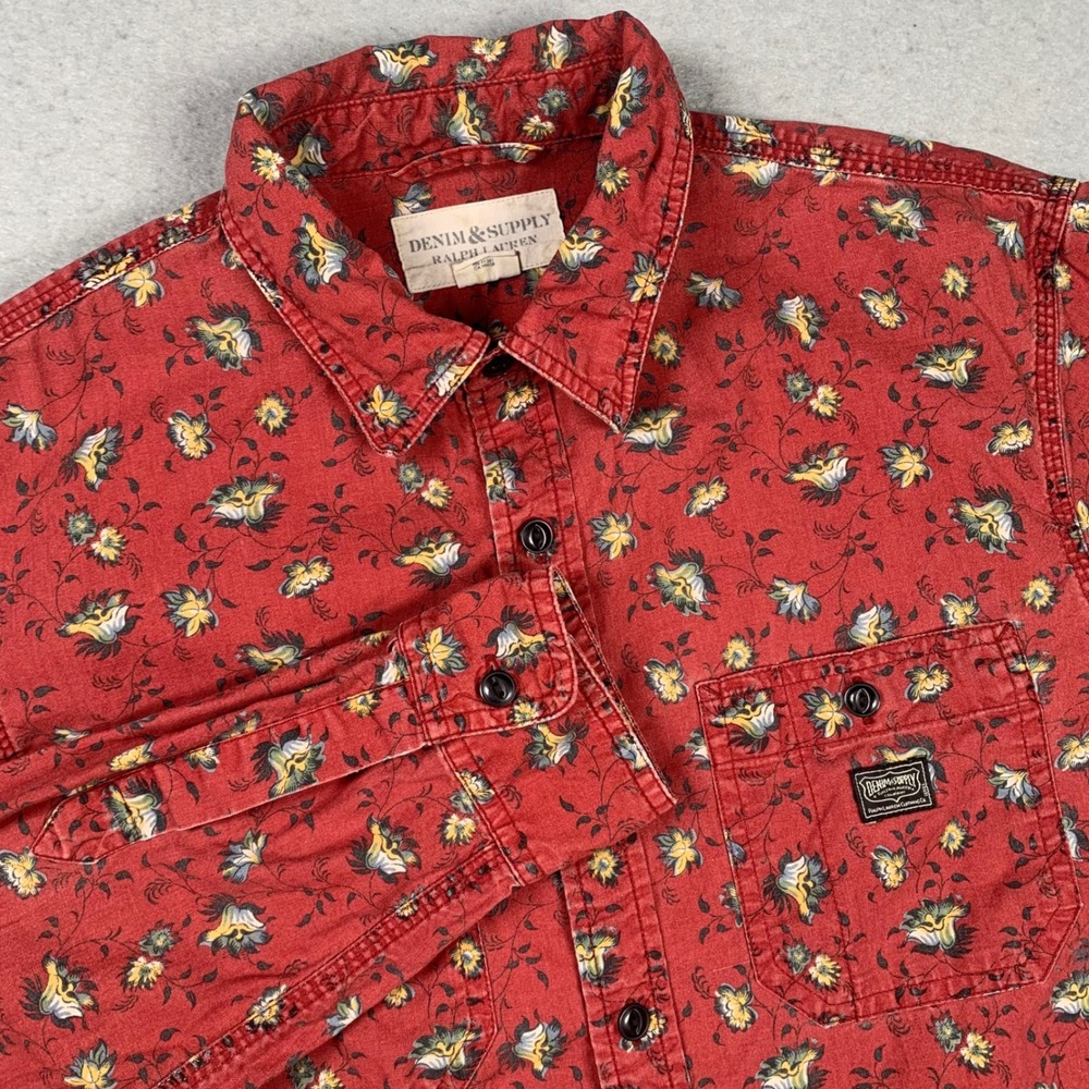 Denim & Supply Ralph Lauren Shirt Mens Medium Red Floral Long Sleeve Button Up